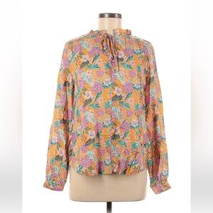 Nrvna Mode Madeline Floral Tie Blouse Mustard Yellow Viscose Size Medium